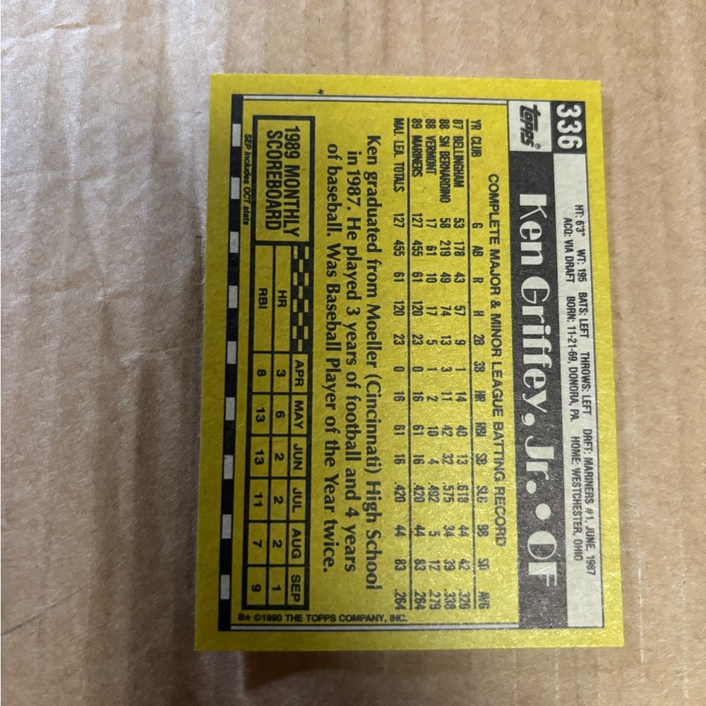 Topps 1990 Ken Griffey Jr. card. #336 - Picture 4 of 6